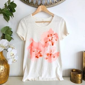 J. Crew Unique Cream And Orange Short Sleeve T-Shirt With Embellishments Size S